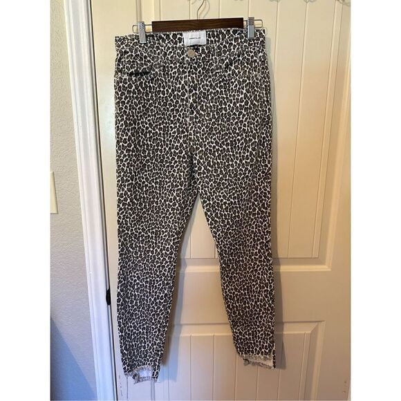 Current/Elliott Leopard Slit Hem Super High Waist Stiletto Skinny Jeans Size 29